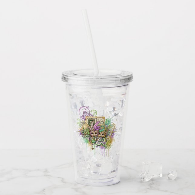 Copo De Acrílico Colagem Splatter Mardi Gras (Gelo frontal)