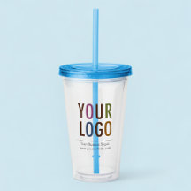 Copo Acrílico com Logotipo Personalizado e Canudo