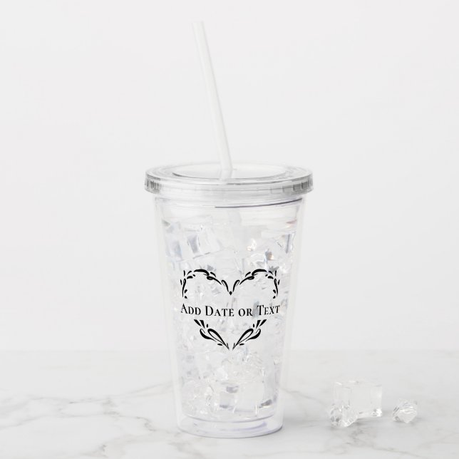Copo De Acrílico Coração Botânico de Casamento Personalizado com Te (Gelo frontal)