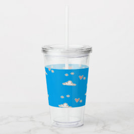 Copo De Acrílico Corações e nuvens em azul