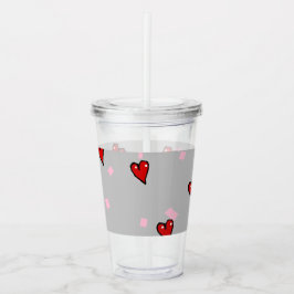 Copo De Acrílico Corações vermelhos nas cinzas