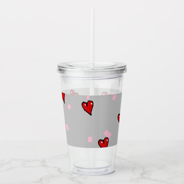 Copo De Acrílico Corações vermelhos nas cinzas (Frente)