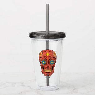 Copo De Acrílico Crânio de Açúcar (Dia dos Mortos) (Vermelho) Garra