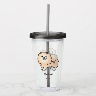 Copo De Acrílico Cream Pomeraniano - Cute Cartoon Dog & Name
