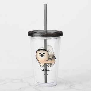 Copo De Acrílico Cream Sable Pomeranian Cartoon Dog & Name