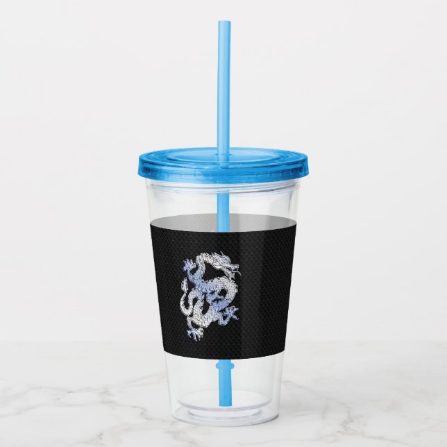 Copo De Acrílico Cromo como Dragão Cobra preto prateado (Frente)