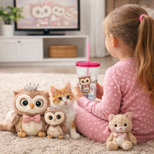 Copo De Acrílico Crowned Owl with Floral Accents (Criador carregado)