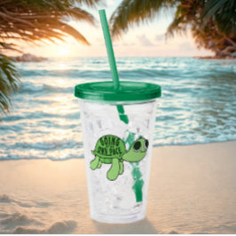 Copo De Acrílico Curioso Tortoise Lover Cita Texto Verde