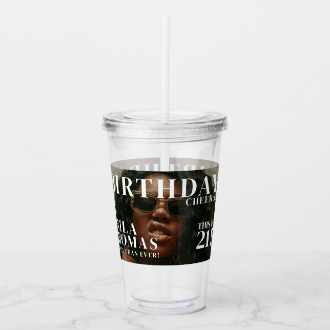 Copo De Acrílico Custom Birthday Party Magazine Cover Cheers (Frente)