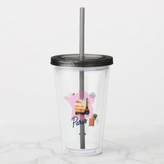 Copo De Acrílico Customizable Travel Themed Paris Acrylic Tumbler
