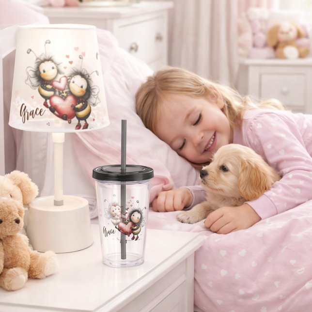 Copo De Acrílico Cute Bee Holding Heart (Criador carregado)