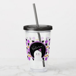 Copo De Acrílico Cute Halloween Ghost Purple Name Acrylic Tumbler