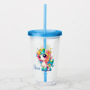 Copo De Acrílico Cute Rainbow Unicorn