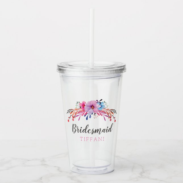 Copo De Acrílico Dama de Honra Floral Personalizada (Frente)