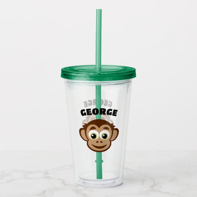 Copo De Acrílico Desenho animado de macaco fofo com nome personaliz (Frente)