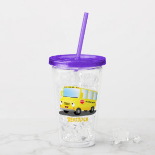 Copo De Acrílico Desenho de um ônibus escolar amarelo feliz e fofo