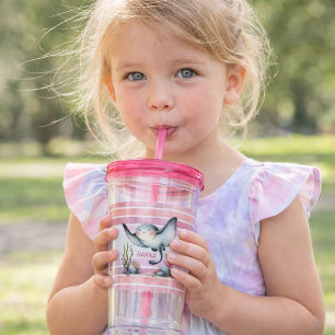 Copo De Acrílico Design de Praia Infantil de Raia Cute Subaquática