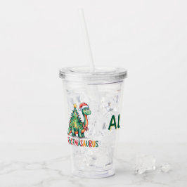 Copo De Acrílico Dinossauro de Natal Personalizado para Crianças