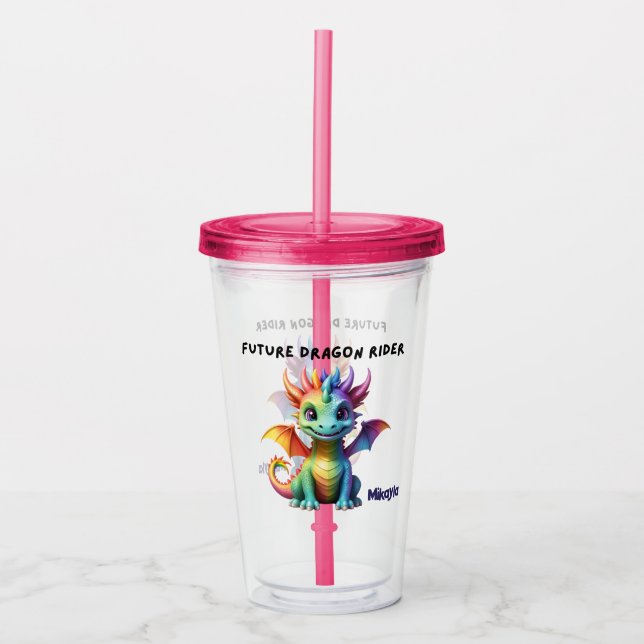 Copo De Acrílico Dragão Arco-Íris Personalizado (Frente)