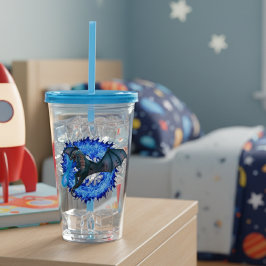 Copo De Acrílico Dragão Serpente Incêndio Respiratório Azul