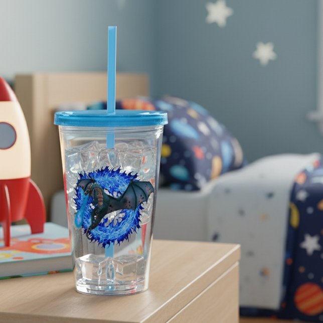 Copo De Acrílico Dragão Serpente Incêndio Respiratório Azul (Criador carregado)
