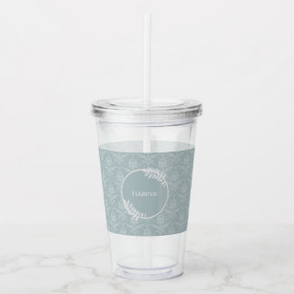 Copo De Acrílico Dusty Blue Elegant Damask Personalizado
