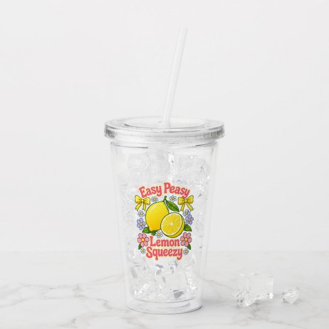 Copo De Acrílico Easy Peasy Lemon Squeezy – Limões e Flores (Gelo traseiro)