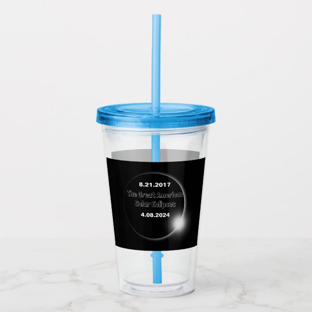 Copo De Acrílico Eclipse Solar com Data Dupla de 2024 & 2017 (Frente)