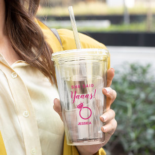 Copo De Acrílico Ela Disse Sim Cor Rosa Festa de noivado