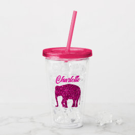 Copo De Acrílico Elefante rosa quente brilhante com nome personaliz
