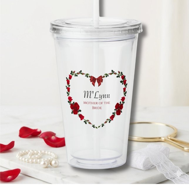 Copo De Acrílico Elegant Red Roses Mother of Bride Gift (Romantic Red Rose Heart Mother of the Bride Personalized Wedding Keepsake Tumbler)