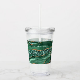 Copo De Acrílico Emerald Green Acrylic Tumbler Dourado e Texto Pers