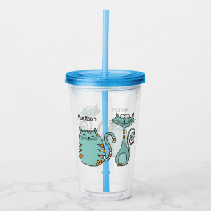 Copo De Acrílico Engraçado Cats personalizado com nomes