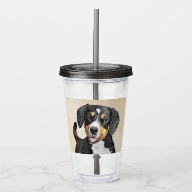 Copo De Acrílico Entlebucher Mountain Dog Pintura Original (Frente)