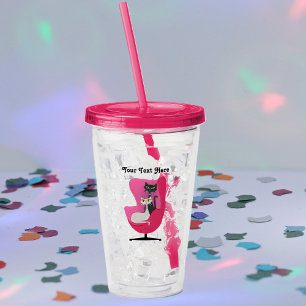 Copo De Acrílico Estilo de 1950 Cadeira Rosa com dois Gatos-Rico