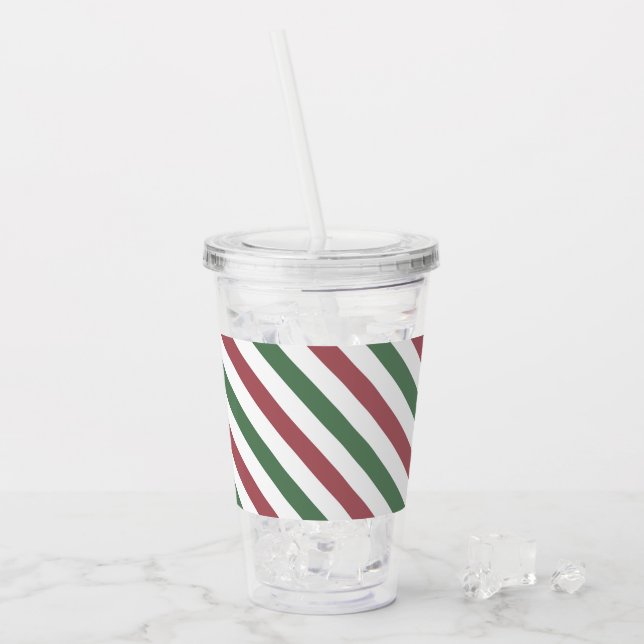 Copo De Acrílico Faixas de Natal Personalizáveis (Gelo frontal)