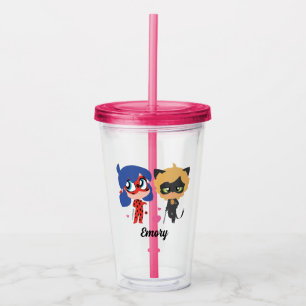Copo De Acrílico Favor do partido Miraculous Ladybug & Cat Noir Chi