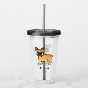 Copo De Acrílico Fawn French Bulldog Cute Cartoon Dog & Name