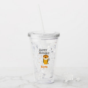 Copo De Acrílico Feliz aniversário, cinza personalizada de tigre fo