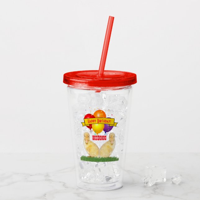 Copo De Acrílico Feliz aniversário dos Balões Amarelos (Gelo traseiro)