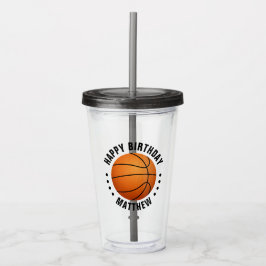 Copo De Acrílico Feliz Aniversário Nome Basquetebol