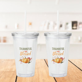 Copo De Acrílico Feliz E Abençoado Com Presente De Abóbora