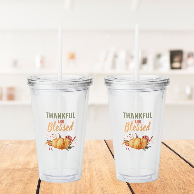 Copo De Acrílico Feliz E Abençoado Com Presente De Abóbora (Criador carregado)