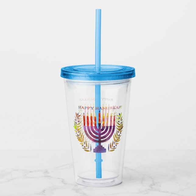 Copo De Acrílico Feliz Hanukkah Acrylic Tumbler (Frente)