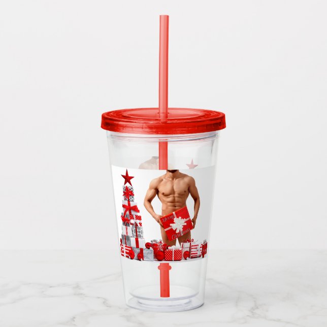 Copo De Acrílico Feliz Natal SlipperyJoe presente vermelho branco p (Frente)