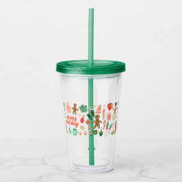 Copo De Acrílico Feriado Cheque Limpo Tumbler com Palha