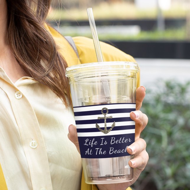 Copo De Acrílico Férias em Praia da Anchor Náutica Moderna Elegante (Criador carregado)
