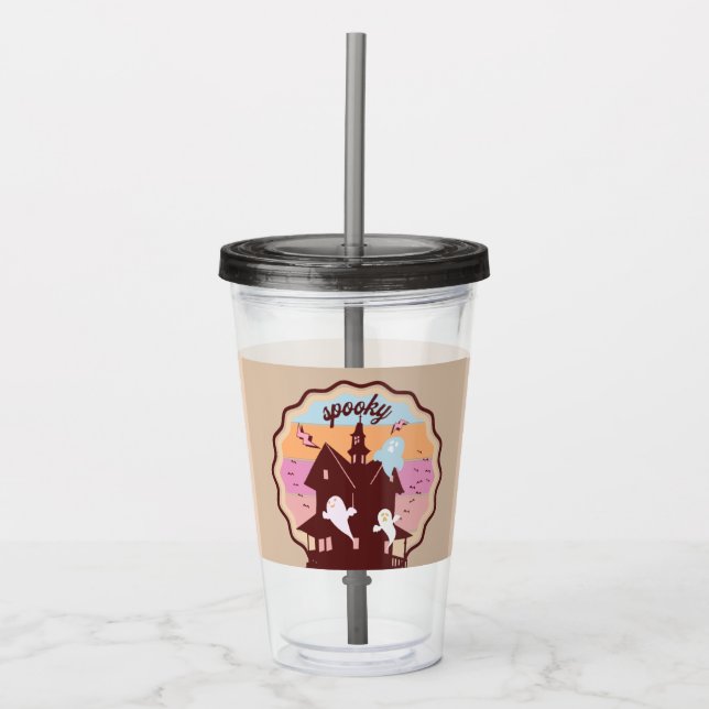 Copo De Acrílico Figurino de Halloween Retro Spooky, Fantasma da Ca (Frente)