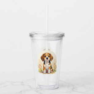 Copo De Acrílico Filhote de Beagle Tricolor Preto, Marrom e Branco 