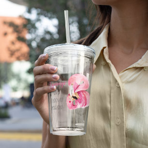 Copo De Acrílico Flamingo, Cor de Água Rosa Moderna, Com Citação